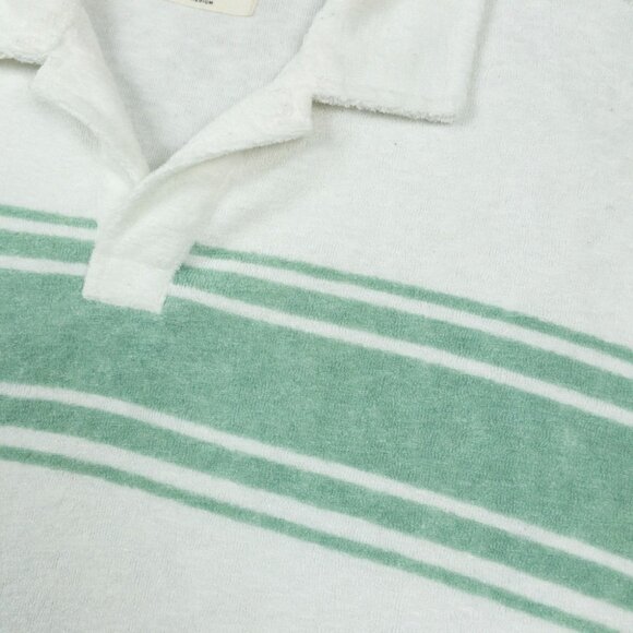 Marine Layer Terry Cloth Stripe Polo Shirt Men's Medium White Green Towel Summer - Picture 6 of 12